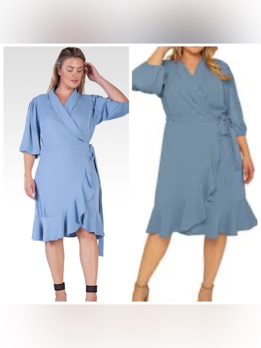 Wrap-Style Plus Size Robe Dress in Light Blue